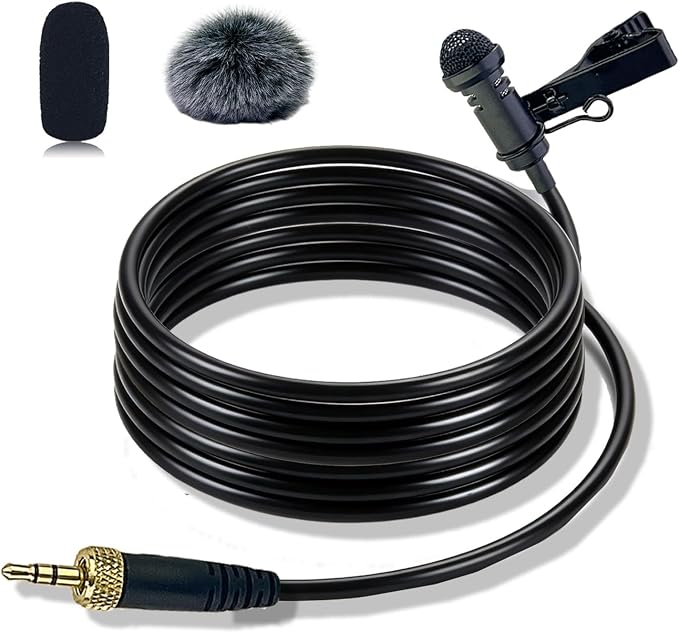 Lavalier Lapel Microphone Compatible with Sennheiser Wireless Transmitter, Omnidirectional Condenser Mic for Use on Stage Houses of Worship Presenters, 3.5mm Screw Lock Plug, Black
