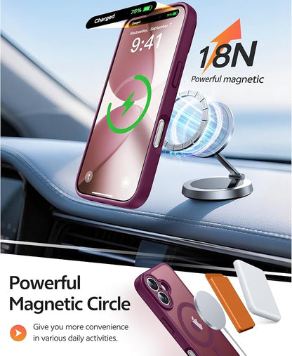 FNTCASE for iPhone 17 Case, Compatible with Magsafe, Glass Screen Protector | Full Camera Protection, Translucent Matte, 14FT Military Grade Drop Proof, Shockproof Protective Phone Cover, Wine Red