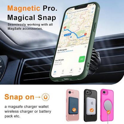 MOCCA Strong Magnetic for iPhone 17e Case/iPhone 16e Case [Compatible with Magsafe] [Full Camera Protection] Slim Translucent Matte Shockproof Phone Case for iPhone 17e / 16e 6.1", Midnight Green