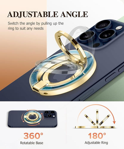 GVIEWIN Magnetic Phone Ring Holder, Compatible with MagSafe Phone Grip with Adjustable Stand, Magnet Phone Ring Kickstand for iPhone 17/16/15/14/13/12 Pro Max Plus Air/Other Phones (Navy Blue)