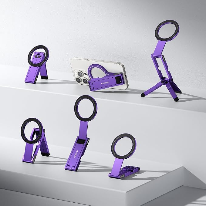 ULANZI MA60 Magnetic Phone Tripod Stand for iPhone - Aluminium Smartphone Mini Tripod Pocket Cell Phone Stand Strong Magnet Quick Mount Compatible with iPhone 16 15 14 13 13 Series, Purple
