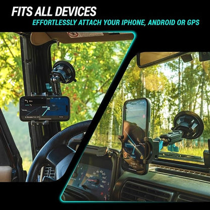 CARMOUNT TitanX100 – Suction Cup Phone Mount for Car & Truck – Heavy Duty Metal Phone Holder, Windshield Phone Mount for iPhone, Android, GPS & All Devices
