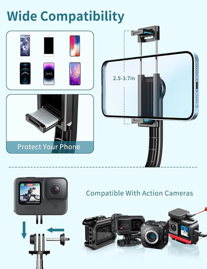 Selfie Stick, 41'' Extendable Phone Tripod Stand with Phone Holder & Detachable Remote, 360° Rotation Selfie Stick Tripod for Cell Phone Compatible with iPhone, Android, Samsung