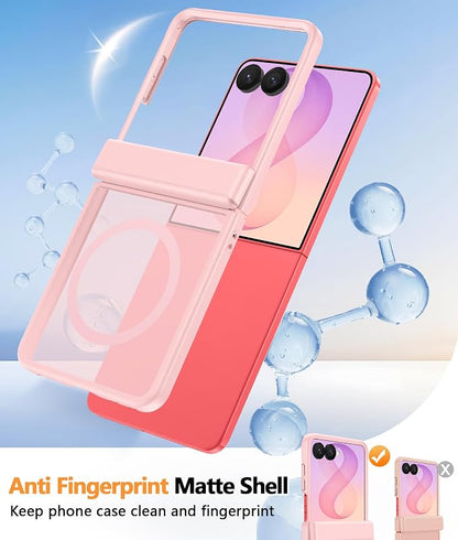 FNTCASE for Samsung Galaxy Z Flip 8 Case, Fit for Magsafe, Screen Protector | Hinge Protection, Translucent Matte, 18FT Military Grade Drop Proof, Protective Phone Cover, Light Pink