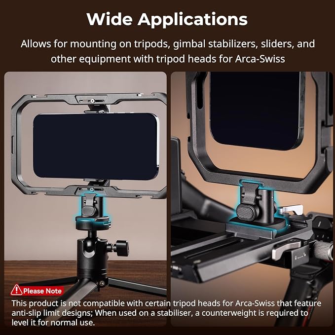 SmallRig Quick Release Adapter for SmallRig Quick-Release Mobile Phone Cage Series, for Tripods, Gimbal Stabilizers, Sliders, and Other Equipment with Tripod Heads for Arca-Swiss - 4609