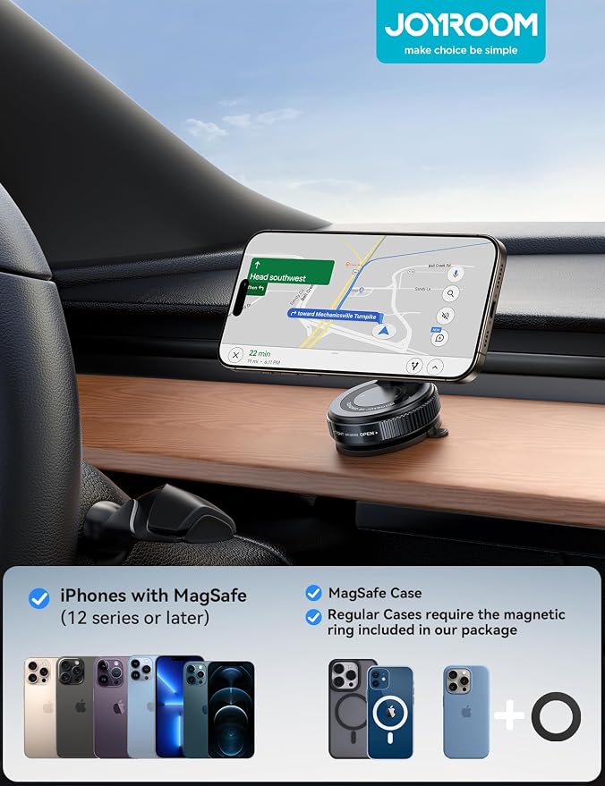 JOYROOM Vacuum Magnetic Phone Holder for Car, Strongest Suction Cup Phone Mount, 360° Adjustable Magsafe Car Mount, Foldable Car Phone Holder for iPhone 17 Pro Max 16 15 14 13 12 Plus/Android