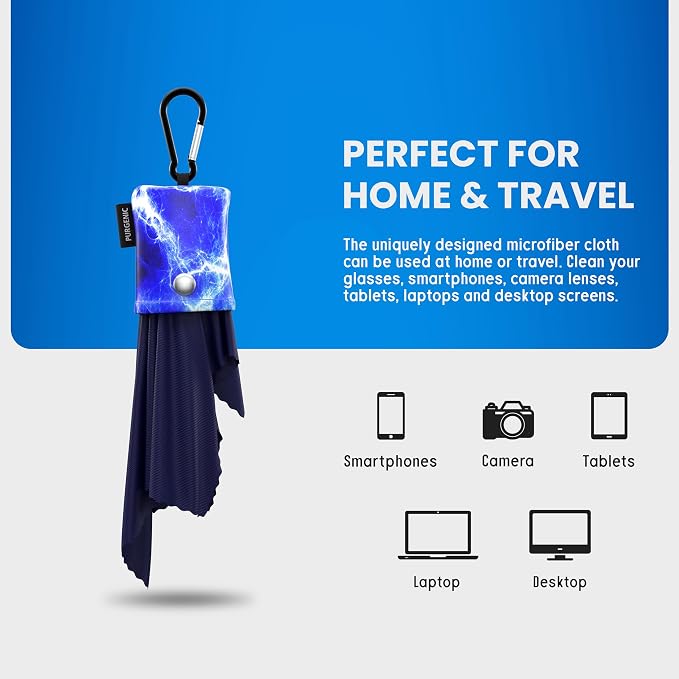 Microfiber Cloth & Glasses Wipes (1 Pack) Lens & Glasses Cleaning Cloth - Eyeglass Cleaner - Camera Lenses & Gadget Delicate Screens - Blue
