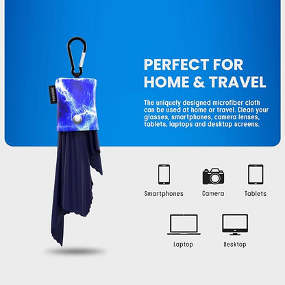 Microfiber Cloth & Glasses Wipes (1 Pack) Lens & Glasses Cleaning Cloth - Eyeglass Cleaner - Camera Lenses & Gadget Delicate Screens - Blue