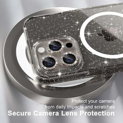Choiche for iPhone 15 Pro Case Magnetic, Women Clear Glitter Bling Sparkly Case, [3xDiamond Camera Lens Protectors] [2xTempered Glass Screen Protectors] [Compatible MagSafe] (Glitter Gray)