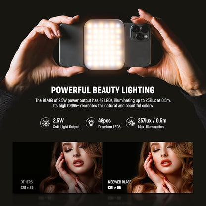 NEEWER Basics Magnetic Selfie Light Compatible with MagSafe iPhone, Clip on Phone Fill Lighting with Cleaning Cloth for Video Conference Computer Laptop Webcam Zoom Streaming Makeup Recording, BL48B