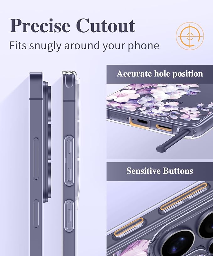 GVIEWIN for Samsung Galaxy S26 Ultra Case, Clear Floral Slim Shockproof Protective Women Phone Case, Non-Yellowing, with Screen Protector & Camera Lens Protector for S26 Ultra 6.9", Foliolosa