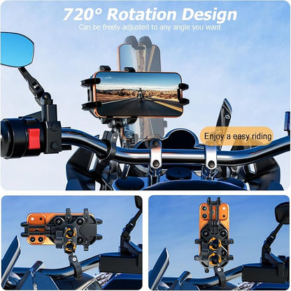 LOKTENWO Anti-Theft Motorcycle Phone Mount with Vibration Dampener [Metal Adjustment Arm] Aluminum Alloy Mounting Base, Anti-Shake Motorcycle Cellphone Holder for ATV Scooter for 5.4"-6.9" Phones