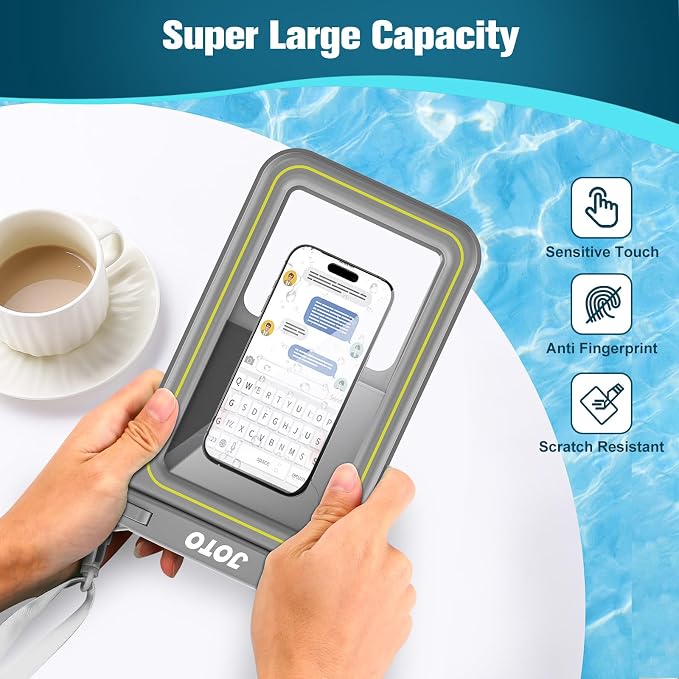 JOTO [IP68 Floatable Large Floating Waterproof Phone Pouch Up to 10", Underwater Phone Case Cellphone Dry Bag for iPhone 17 16 15 14 13 12 11 Pro Max Xs Max XR X 8 7 Plus SE/Galaxy S24 S23 S22 -Grey