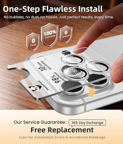 PandaShield 2-Pack Anti-Reflection Camera Lens Protector for iPhone 17/16/15 Pro & Pro Max, Easy Installation,9H Hardness, 98% Ultra Clarity, Maintains Original Lens Design - Glitter Silver