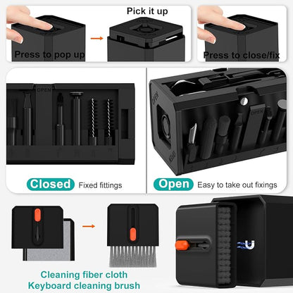 VICHYIE Keyboard Cleaning Kit with Brush, Computer Laptop Cleaner Kit, Phone Cleaning Tool, Multi-Function Cleaner Kit for Earbuds, Cellphones, PC, Screens, Camera Lens, Electronics Devices (Black)