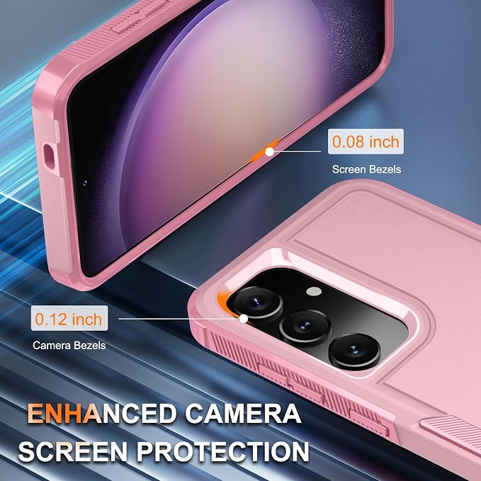 RMOCR Case for Samsung Galaxy S25, Full Body Heavy Duty Rugged Shockproof Protective Phone Cover with Lanyard Strap, Tempered Glass Screen Protector and Camera Lens Cover, Cute Pink