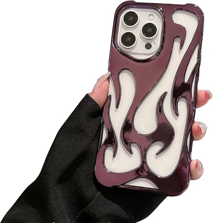 for iPhone 16 Pro Max Fire Hollow Breathable Soft Phone Case, Fashion 3D Flame Pattern Slim Shockproof Protective Soft Cover for iPhone 16 15 14 13 12 Pro Max (Lila,16Pro)
