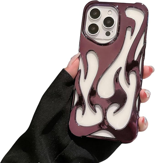 for iPhone 16 Pro Max Fire Hollow Breathable Soft Phone Case, Fashion 3D Flame Pattern Slim Shockproof Protective Soft Cover for iPhone 16 15 14 13 12 Pro Max (Lila,14Promax)