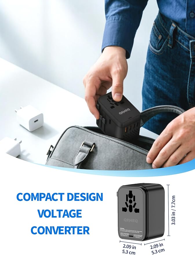 220V to 110V Voltage Converter Universal Travel Adapter International Step Down Power Adapter Converter with 3 USB C and USB A Ports US Canada to Europe Plug Adapter Travel Plug Adapter (Black)