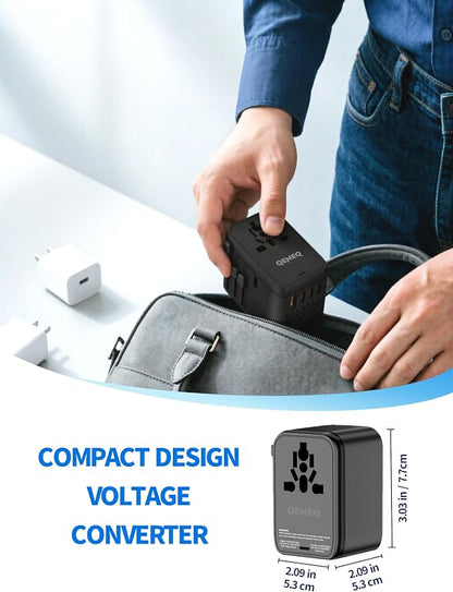 220V to 110V Voltage Converter Universal Travel Adapter International Step Down Power Adapter Converter with 3 USB C and USB A Ports US Canada to Europe Plug Adapter Travel Plug Adapter (Black)