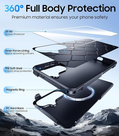 Red2Fire Magnetic for Samsung Galaxy S26 Case 6.3 Inch, [Military Grade Drop Protection][Compatible with MagSafe][Screen Protector] Heavy Duty Full Body Shockproof Non-Slip Phone Case, Black