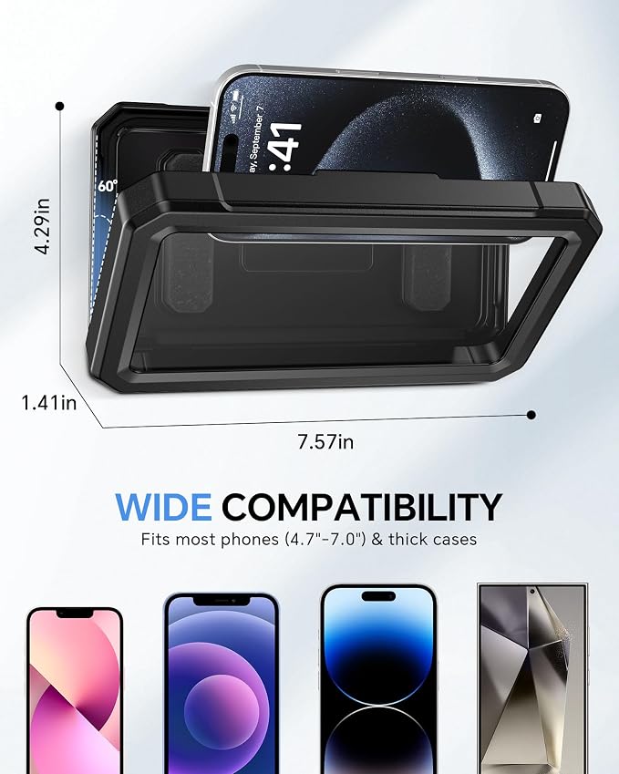Waterproof Phone Holder for Shower- 480° Rotatable Retractable Adjustable Anti Fog iPhone Case for Shower,Bathroom Accessories Wall Mount Phone Holder for 4-7" Cellphones