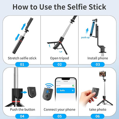 Selfie Stick for iPhone, 360°Rotating Tripod for Phone with Detachable Remote, Portable Phone Tripod Stand for Video Recording, Compact & Lightweight