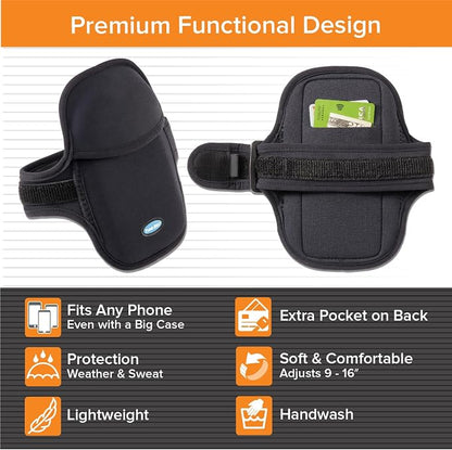 Tune Belt AB93 Running Armband: Easy-Access (Slide Phone in/Out); Universal No-Bounce Fit for iPhone Pro Max & Galaxy Ultra; Soft, Stretchy, Water-Resistant with Key/Card Pocket for Workouts & Sports