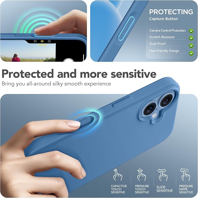 GONEZ Magnetic for iPhone 17 Case, Compatible with MagSafe, [Screen Protector + Camera Lens Protector], Liquid Silicone Anti-Scratch Shockproof Protective Phone Case 6.3 inch, Lake Blue