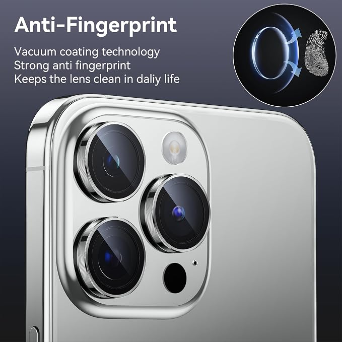 WSKEN for iPhone 15 Pro/iPhone 15 Pro Max Camera Lens Protector,[Keep Original Shooting] Shatterproof 9H Tempered Glass Camera Screen Protector Metal Ring Cover Film Accessories,Silver Titanium