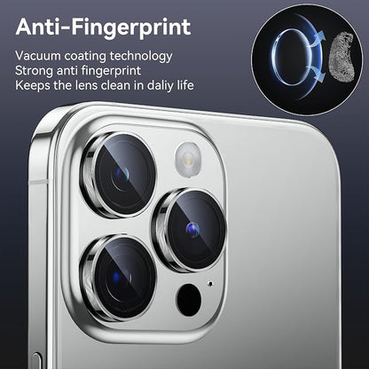 WSKEN for iPhone 15 Pro/iPhone 15 Pro Max Camera Lens Protector,[Keep Original Shooting] Shatterproof 9H Tempered Glass Camera Screen Protector Metal Ring Cover Film Accessories,Silver Titanium