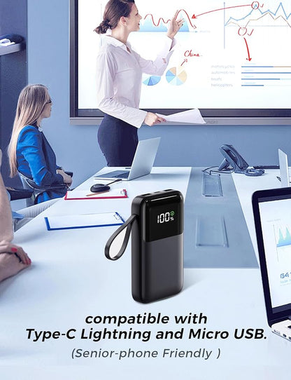 Power Bank, 15000mAh Portable Charger with Built in Cable, 22.5W Fast Charging, 6 Outputs, Slim Travel Essential Battery Pack with LED Display, Compatible with iPhone 17/16/15/14/13, iPad Black