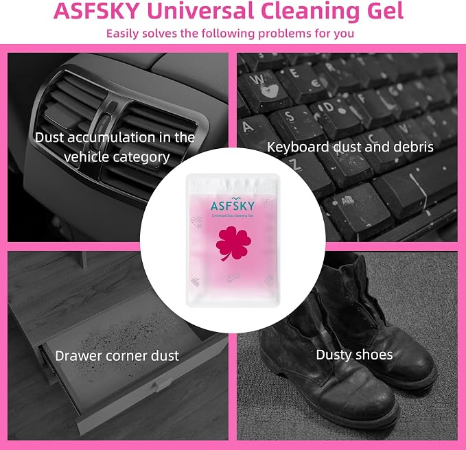 ASFSKY Reusable Cleaning Gel for Car Interior, Keyboard & Home – 5 Pack (90g Each), Sticky Dust & Crumb Remover, No Water Needed, Long-Lasting Dry Cleaner (Rose Red)