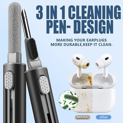 【2 Pack】 Cleaner Kit for AirPods Pro 1 2 3 Earbuds,Cleaning Kit Pen Shape with Soft Brush Flocking Sponge Tool for Bluetooth Earphones Headphones Charging Case,Phone,Camera and Computer(White+Black)