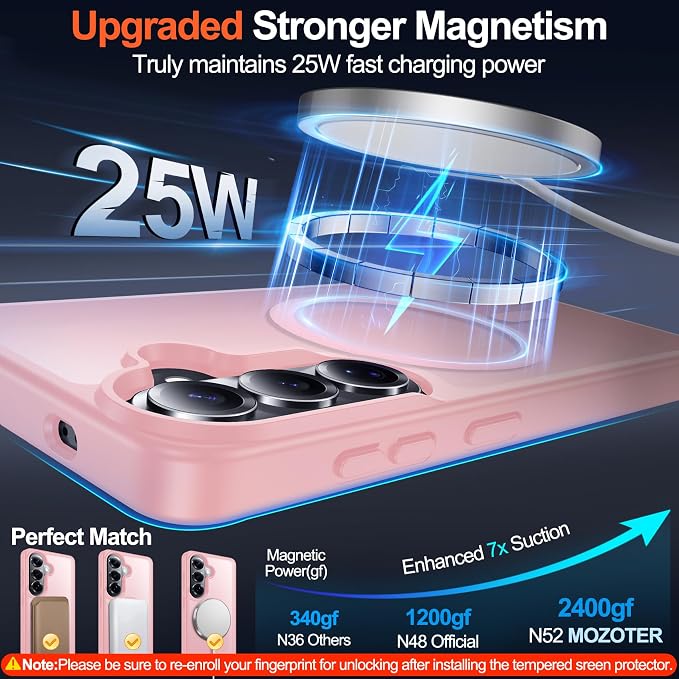 MOZOTER for Samsung Galaxy S26 Plus Case with Magnetic,[Compatible with MagSafe][12Ft Military Dropproof][2*Screen Protector] Translucent Anti-Slip Back Slim Shockproof Case for S26 Plus-Pink