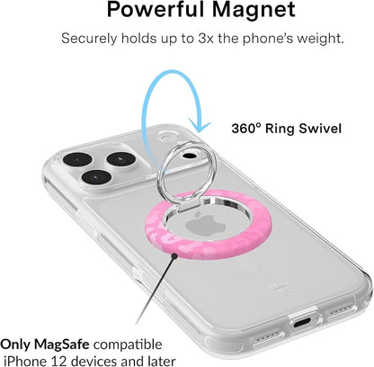 VELVET CAVIAR Compatible with MagSafe Phone Grip 2.0 | Cute Magnetic Ring Holder | Finger Loop Kickstand | Pop On Accessory for iPhone 17, 16, 15, 14, 13, 12 | Hot Pink Leopard