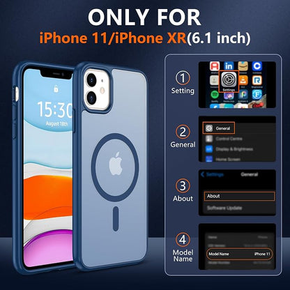 Pilaru for iPhone 11 Case & iPhone XR Case [Compatible with Magsafe] Translucent Matte Magnetic Case with Screen Protector,SlimThin Shockproof Protective Cover for iPhone 11 & iPhone XR-Dark Blue