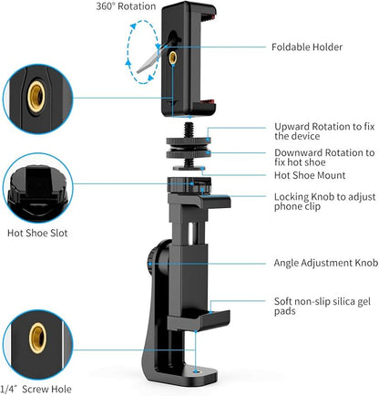 Owine Universal Dual Cell Phone Tripod Mount Adapter Premium Smartphone Clamp, Compatible with iPhone,Samsung Galaxy,Note,Lg,All Smartphones Perfectly.Connects to Tripod, Monopod, Selfie Stick