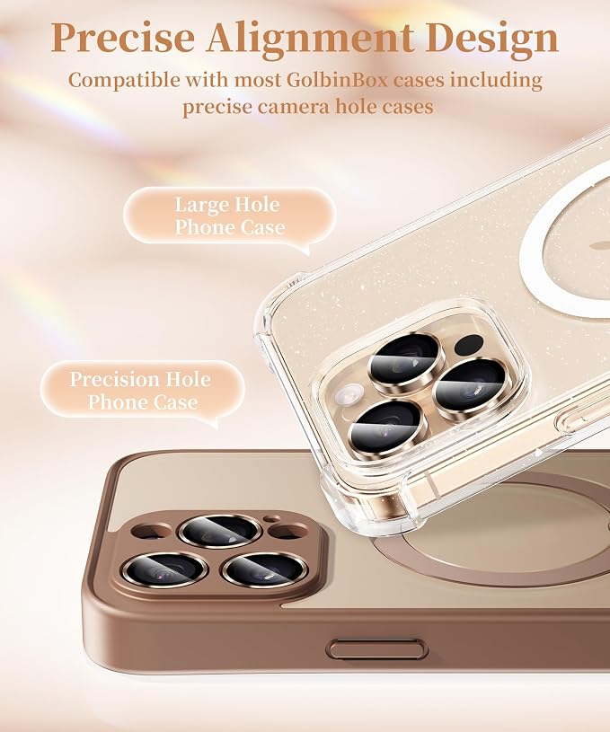 GolbinBox Camera Lens Protector for iPhone 17 Pro Max/17 Pro/16 Pro Max/16 Pro, 1:1 Invisible Fit, 9H Tempered Glass Ultra HD Metal Individual Camera Cover, Case Friendly, Desert Gold