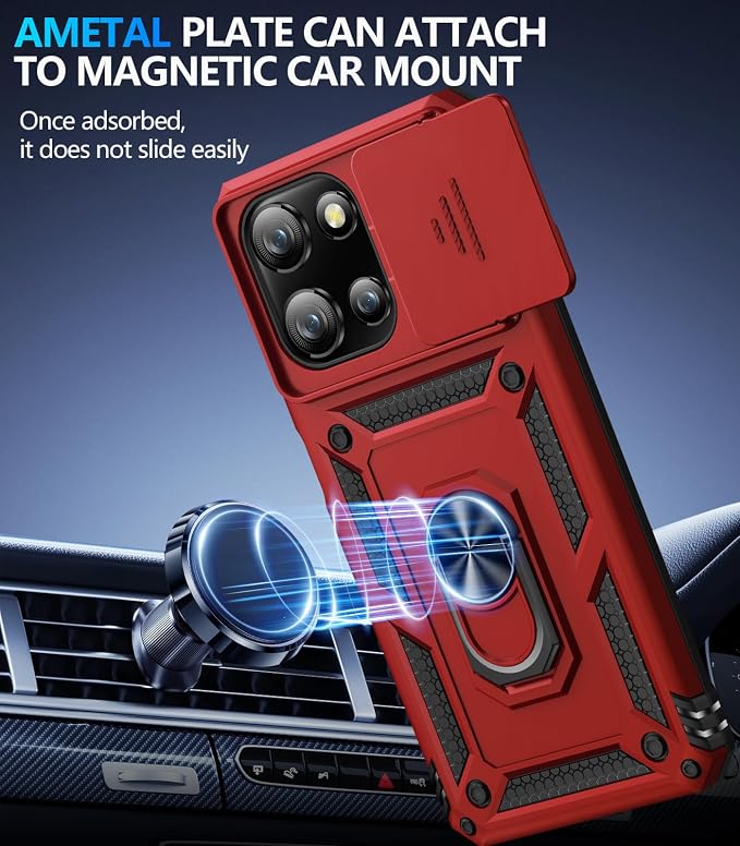 Taisairu for Motorola Moto G 2025/G 2026/G Play 2026 Case with Screen Protector & Slide Camera Lens Cover, Built-in Ring Stand Case for Moto G 2026/G 2025/G Play 2026 (Red)