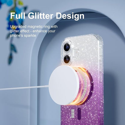 Choiche Magnetic for iPhone 17 Case Compatible with MagSafe, Women Cute Glitter Sparkly Phone Case with Diamond Camera Lens Protectors, Military-Grade Drop Protection 6.3" (Clear/Purple)
