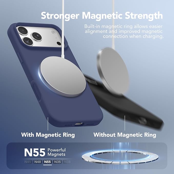 GONEZ Magnetic for iPhone 17 Pro Case, Compatible with MagSafe, [Screen Protector + Camera Lens Protector], Liquid Silicone Anti-Scratch Shockproof Protective Phone Case 6.3 inch, Midnight Blue