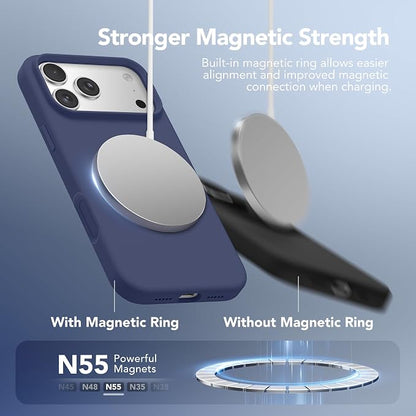 GONEZ Magnetic for iPhone 17 Pro Case, Compatible with MagSafe, [Screen Protector + Camera Lens Protector], Liquid Silicone Anti-Scratch Shockproof Protective Phone Case 6.3 inch, Midnight Blue
