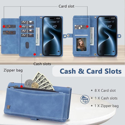 Wallet Case for iPhone 15 Pro Max with Card Holder/Crossbody Wallet/Strap| RFID Blocking | Magnetic | Kickstand | Detachable | PU Leather Phone Case for iPhone 15 Pro Max,6.7 in,Sky Blue