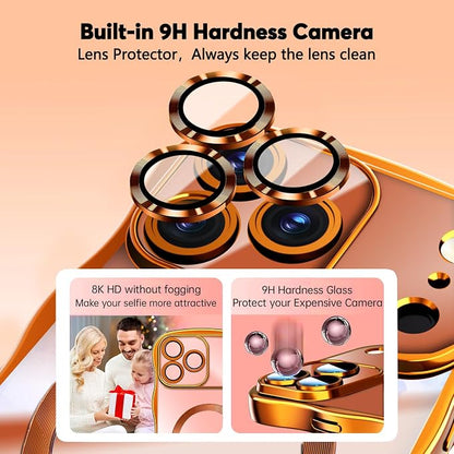 Misscase Designed for iPhone 17 Pro Max Case 6.9",with Privacy Screen Protector*1,Cute Wave Frame Case with Camera Lens Protector,Compatible with MagSafe Plating Bling for Women Orange