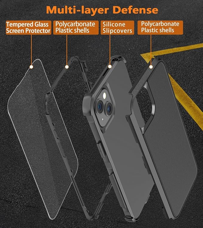 for iPhone 15 Case [Shockproof] [Dropproof] [with Screen Protector ] Heavy Duty Protection Phone Case Cover - Black