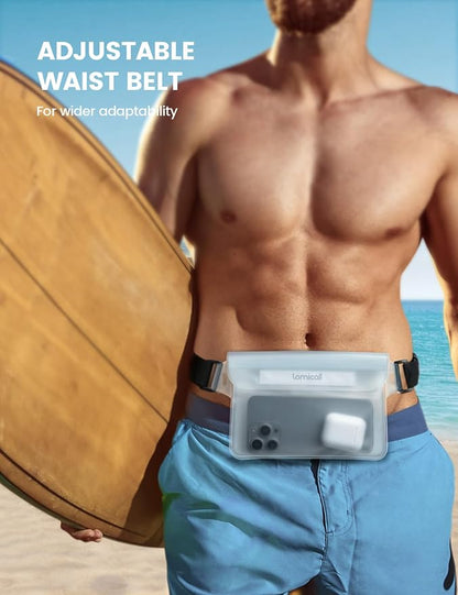 Lamicall Waterproof Fanny Pack Pouch [Elastic Waist Strap] - Dry Bags Waterproof, Kayak, Boat, Travel, Paddle Board Accessories Must Haves, Beach Vacation Essentials, Clear