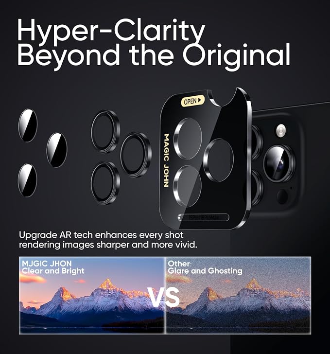 MAGIC JOHN for iPhone 16 Pro Max/16 Pro Camera Lens Protector [Alignment Kit&1:1 Invisible Perfect Fit] 9H Aerospace Tempered Glass Anti-Scratch Durable, Individual Cover Ring, Case Friendly, Set of 2,Black