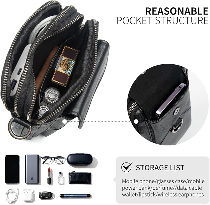 Augus Genuine Leather Small Crossbody Bag Cell Phone Messenger Purse Shoulder Waist Bag for Daily Use for Women and Men