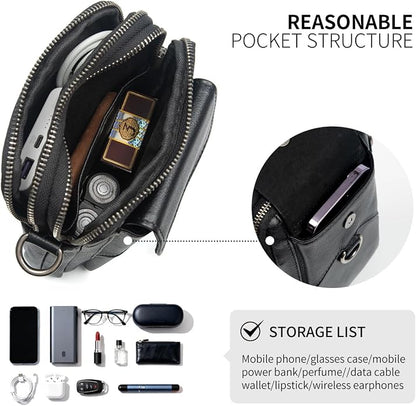 Augus Genuine Leather Small Crossbody Bag Cell Phone Messenger Purse Shoulder Waist Bag for Daily Use for Women and Men
